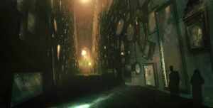 A long hallway of eerie mirrors