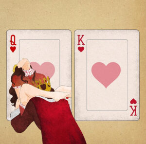 Giulia Rosa illustration Queen of Hearts playing card romantic erotic art desire and surrender