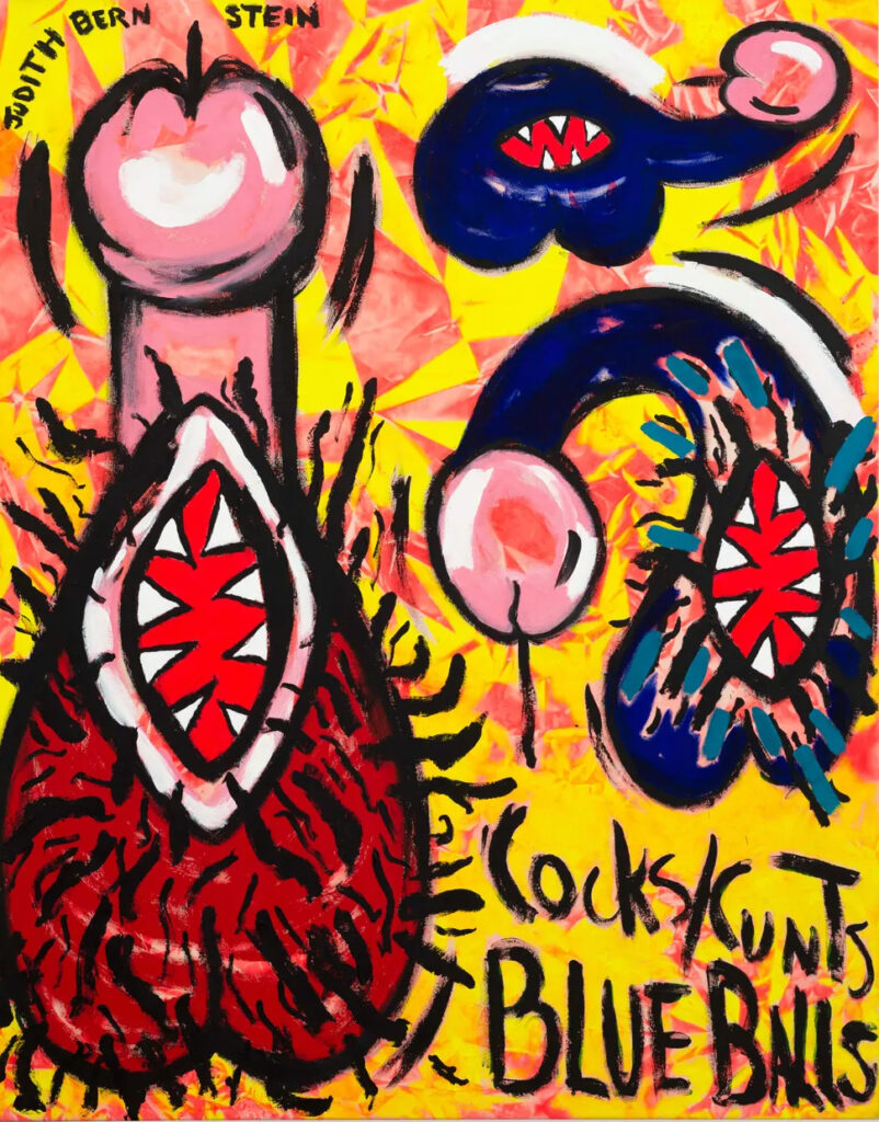 Judith Bernstein Cocks Cunts Blue Balls painting feminist art explicit sexual imagery bold color